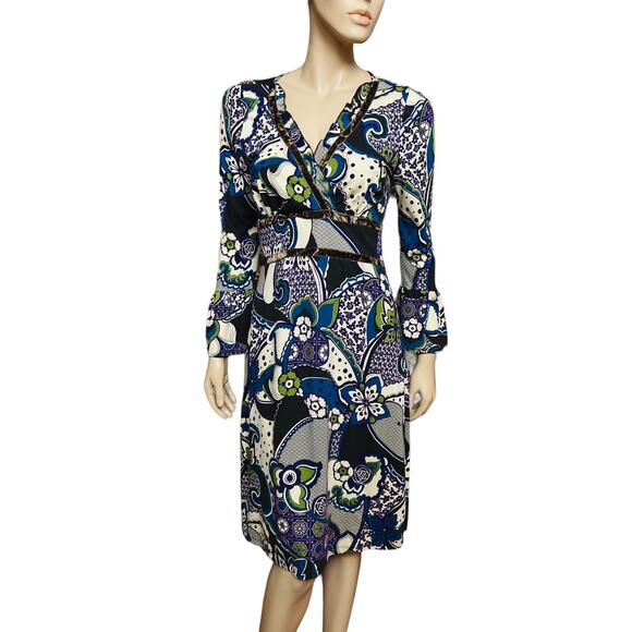 Sinequanone Paisley Print Midi Dress Long Sleeves with Bell Cuff Size 2 - Picture 5 of 13